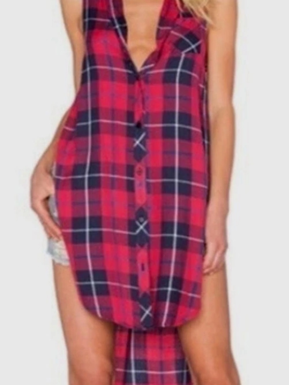 Rails Red and Navy Plaid Button-Front Tunic shirt/dress never worn